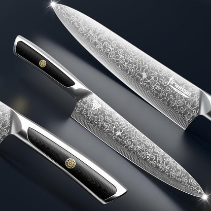 8" Professional Chef Knife, 67-Layer Damascus Steel Kitchen Knife with Ergonomic Handle, Premium Knife for Home & Professional Cooking + Leather Sheath & Gift Box3