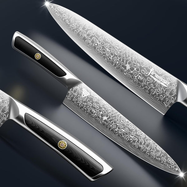8" Professional Chef Knife, 67-Layer Damascus Steel Kitchen Knife with Ergonomic Handle, Premium Knife for Home & Professional Cooking + Leather Sheath & Gift Box3