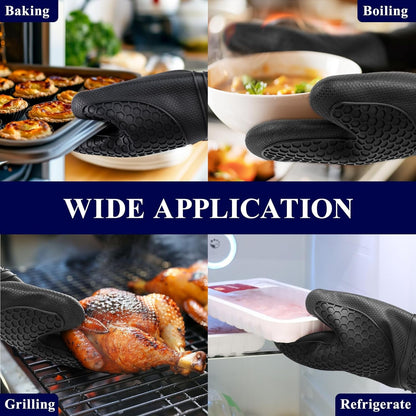Silicone Oven Mitts, Kitchen Gadgets, Apartment Essentials | 2 Pack Oven Gloves with Soft Lining, Non-Slip and Heat Resistant, Great Gift for Cooking, Baking8