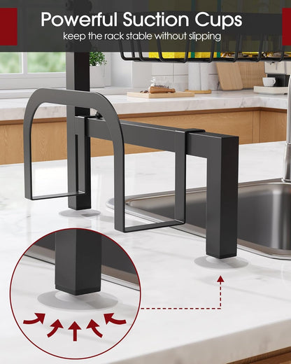 over the Sink Dish Drying Rack - Adjustable 2 Tier Large Capacity Stainless Steel Drainer with Cutlery & Utensil Holders, Kitchen Storage & Organization, 30"-33.9" L X 11" W X 21.5" H, Black5