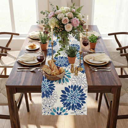 Dahlia Table Runner, Navy Blue Floral 72X13 Inch Farmhouse Home Decor5