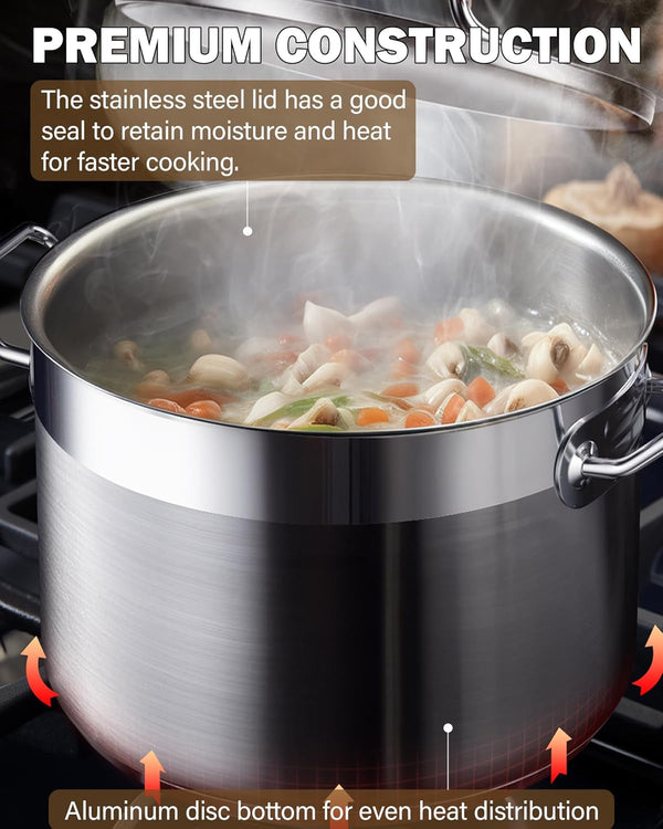 Professional Stainless Steel Stock Pot, Heavy Duty Induction Soup Pot with Lid, Large Pot for Cooking Pasta, Soup, Oven Safe, Dishwasher Safe, Compatible with Most Stovetops, 30-Quart5