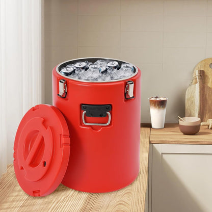 Commercial Soup Container, 40L/10.57Gal Insulated Food Carrier Insulated Bucket, Stainless Steel Food Warmer Soup Storage Container Commercial Insulated Drum for Restaurant Kitchen (Red)5