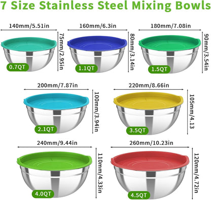 Stainless Steel Mixing Bowls with Color Lids, 7-Piece Set2