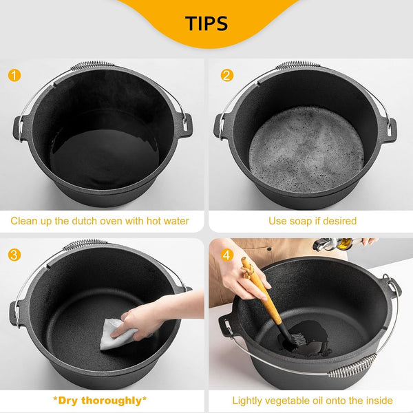 10 QT Pre-Seasoned Cast Iron Camping Dutch Oven Pot with Lid | Comes with Metal Handles, Lid Lifter,Stand Support,Use in Oven, on Stove,Grill,Or over Campfire,Capacity for 4-8 People7