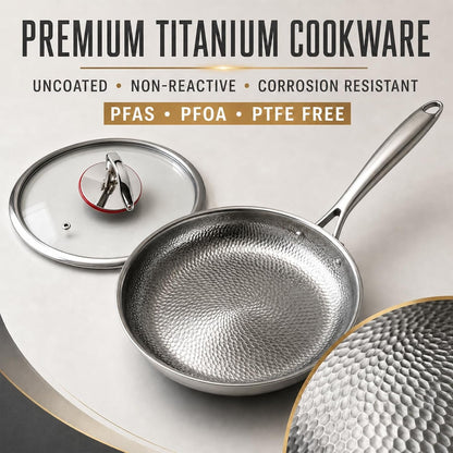 Titanium Pans for Cooking, Titanium Frying Pan with Lid (8In) | Uncoated Hammered Pro Skillet, PFAS PFOA PTFE Free, Induction, Gas, Oven and Dishwasher Safe3