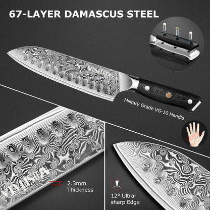 Chef Knife,Kitchen Knife Santoku Chef'S Knife 7 Inch Multifunction Kitchen Knives Damascus Steel VG-10 Blade,Knife Sharpener Rod Gift Box2
