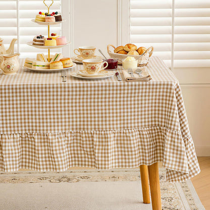 Brown Gingham Ruffled Tablecloth 84X60 Inches Rectangle Buffalo Plaid Cover1