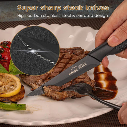 Steak Knives, Steak Knives Set of 8, Stainless Steel Steak Knife Set, Serrated Knives Dishwasher Safe, Elegant Black Mothers Day Gifts for Women2