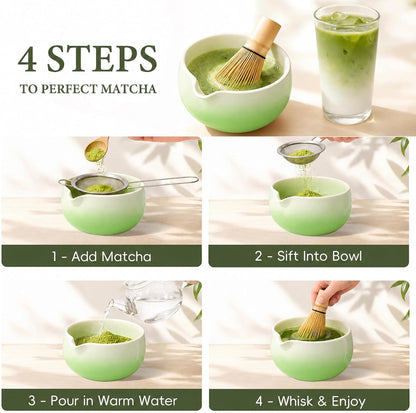 Matcha Whisk Set with Ceramic Bowl & Bamboo Chasen | Includes Whisk Holder, Scoop, Spoon, Sifter and Quick-Start Guide for Easy Matcha Preparation at Home4