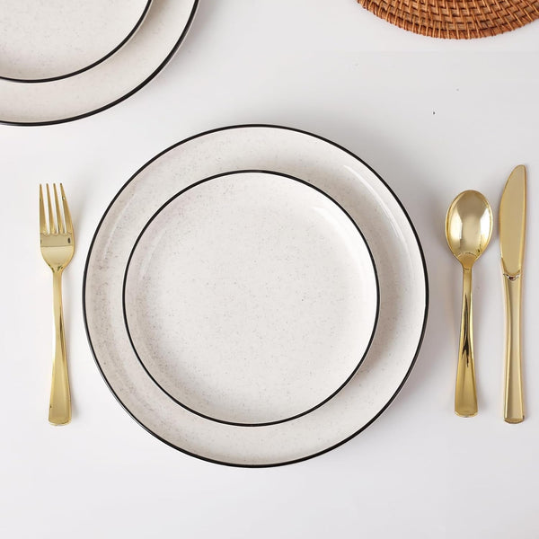 Plates and Bowls Sets for 4,12 Pieces Ceramic Dish Set, White Dinnerware Set for Kitchen, Modern Design Plate Sets with Black Rim, Microwave and Dishwasher Safe5