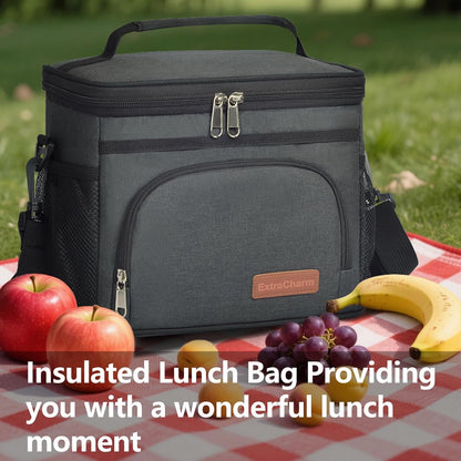 Insulated Lunch Bag for Women/Men - Reusable Lunch Box for Office Picnic Hiking Beach - Leakproof Cooler Tote Bag Organizer with Adjustable Shoulder Strap for Adults - Black7