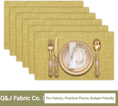 Faux Linen Farmhouse Placemats Set of 6, 11.8X18 Inch, Gold8