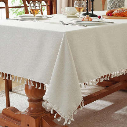 Rectangle Tablecloth, Water Resistant Tassel Table Cloth Wipe Clean Table Cover, Polyester Waterproof Large Tablecloths for Kitchen Dinning Decoration (Ivory, 36''X36'')2