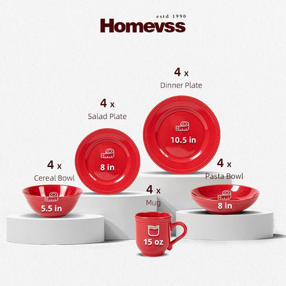 Pearl Dots Stoneware Dinnerware Set (20Pc Set, Red)2