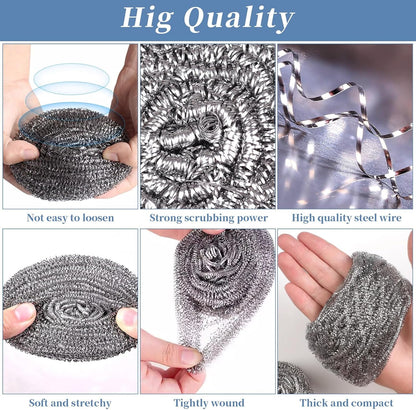 Stainless Steel Scrubber Scrubbing Scouring Pad Sponges Clean Pot Pan and Steel Wool for Kitchen Bathroom6