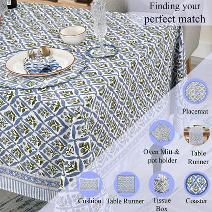 Steel Blue 60X60 Inches Square 100% Cotton Hand Block Print Tablecloth Washable Halloween Thanksgiving/Christmas Parties/Wedding Use,Fall Décor Farmhouse Dining Dinner Tablecloth8