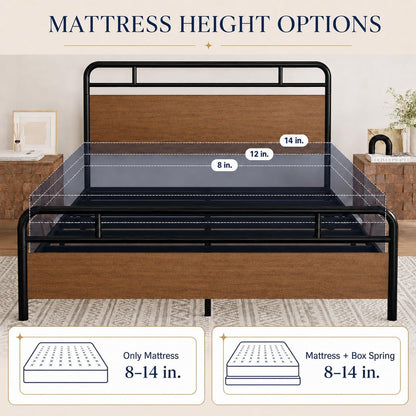 Full Size Industrial Bed Frame with Wood Panels, Walnut7