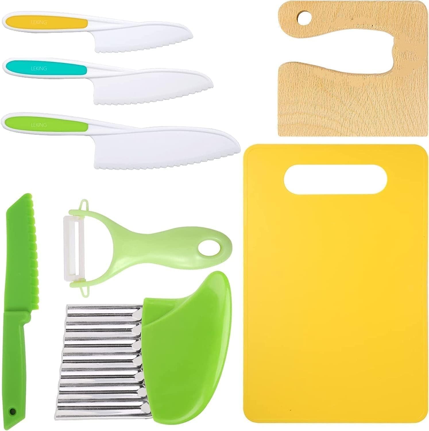 8-pcs-wooden-kitchen-knife-set-for-kids-includes-safe-knives-serrated-plastic-knives-potato-slicers-sandwich-cutter-peeler-and-cutting-board