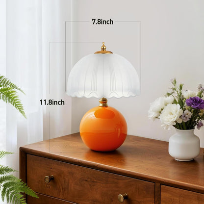 Mushroom Table Lamp, Ceramic Bedside Lamp with Glass Shade, 3-Way Lighting (2700K-5000K) Rocker Switch, Small Nightstand Lamp for Bedroom, Living Room, Office, Orange5