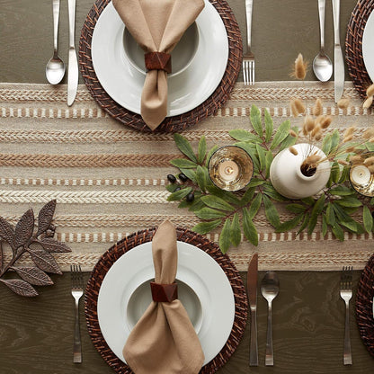 Farmhouse Braided Stripe Table Runner Collection, 15X72 (15X77, Fringe Included), Stone6