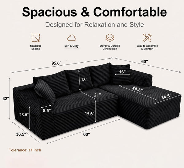 96" Cloud Boneless Sectional Couches with Chaise for Living Room2