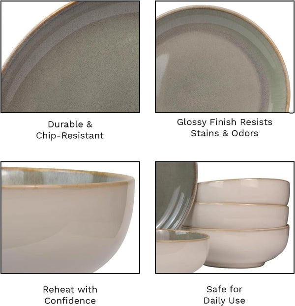 16-Piece Stoneware Dinnerware Set for 4, Glossy Cream/Green Big Dinner Plates and Bowls Sets with Reactive Glaze, Ceramic Dish Set, Modern Dishes, Microwave & Dishwasher Safe, Resona Moss6