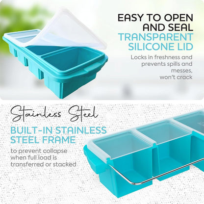 Silicone Freezer Tray with Lid - Soup Freezer Container Molds - Large Ice Cube Tray- Makes 8 Perfect 1 Cup Portions Cubes, 2-Pack Freezer Storage Food Soups & Meal Prep - Oven & Dishwasher -Safe6