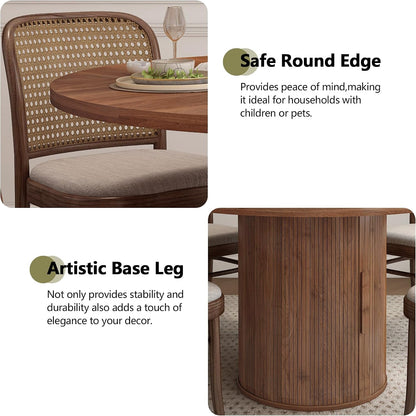 47 Inch round Dining Table for 4, Kitchen Table Dinner Table with 2-Layer Storage Shelf and Wood Slide Door for Home Dining Room Living Room (Walnut)6