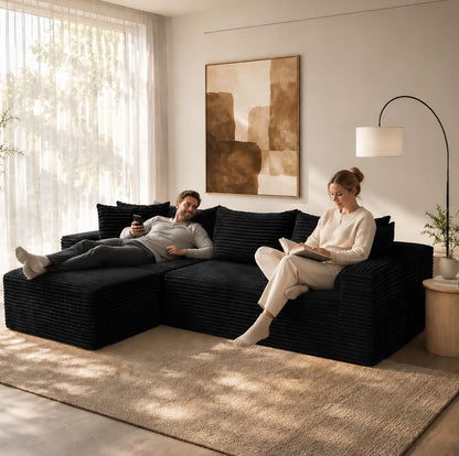 108" Modular Sectional Cloud Couch for Living Room Deep Seat L Shapes Boneless Couch with Oversized Chaise Lounge, Comfy Memory Foam Flannel Fabric Sofa for Bedroom Apartment, No Assembly Required3