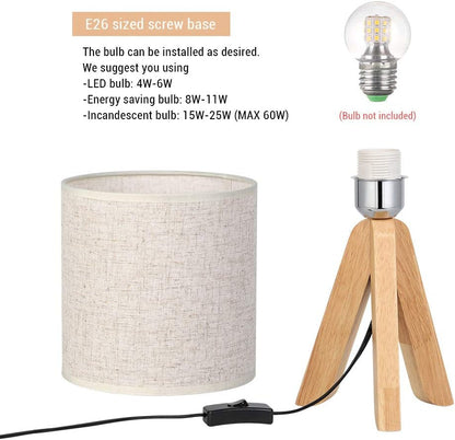 Small Bedside Table Lamp - Wooden Tripod Nightstand Lamp3