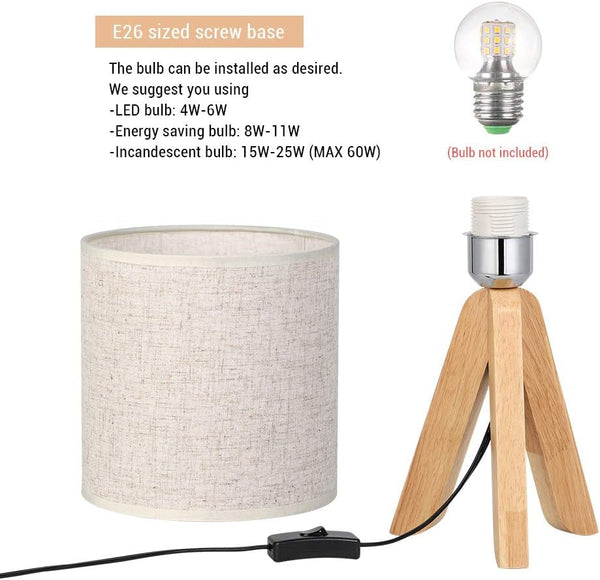 Small Bedside Table Lamp - Wooden Tripod Nightstand Lamp3