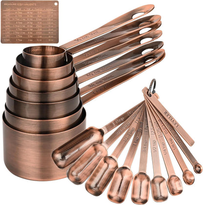 Copper Measuring Cups and Spoons Set of 18, 7 Measuring Cups, 9 Measuring Spoons, Stainless Steel Measuring Spoons and Cups for Dry & Wet Ingredients during Kitchen & Baking1