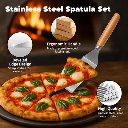 Stainless Steel Mini Spatula,Wooden Handle Small Spatula for Steak,Burger3