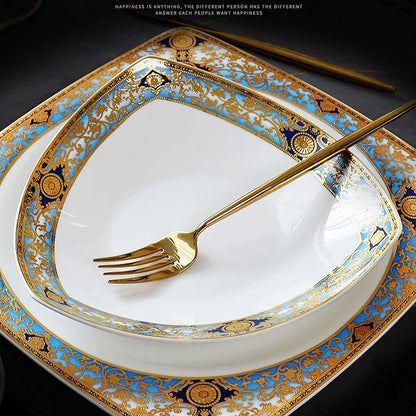 Dinnerware Sets - Luxury Gift Dishes Service Set, 80 Piece Bone China Tableware Set for 10 People, European Style Gold Pattern Dinnerware Set with Bowls and Plates, Oujinmm20243273
