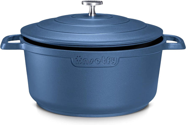 Large Dutch Oven Pot with Lid-7.5Qt Cast Aluminum Oven Pot with Two Handles Lightweight for Bread Baking Braising and Roasting(Blue)1
