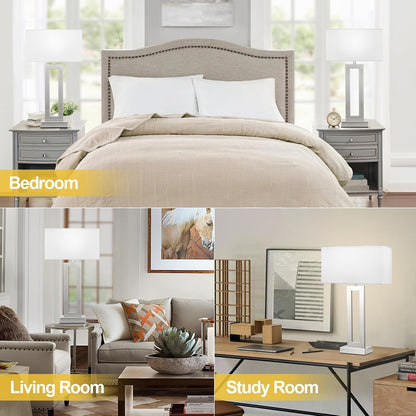22" Tall Bedroom Lamps for Living Room - Touch Brushed Nickel Bedside Lamps with USB C+A, 3 Way Dimmable Lamp for Nightstand, Modern Night Stands Lamps for End Tables(White&Silver)5