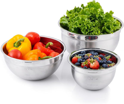 Stainless Steel Mixing Bowl Set of 3 with Lids, Silver BM46333S1