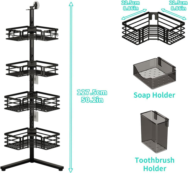 Corner Shower Caddy Stand - 4-Tier Adjustable Shower Shelves, Black7