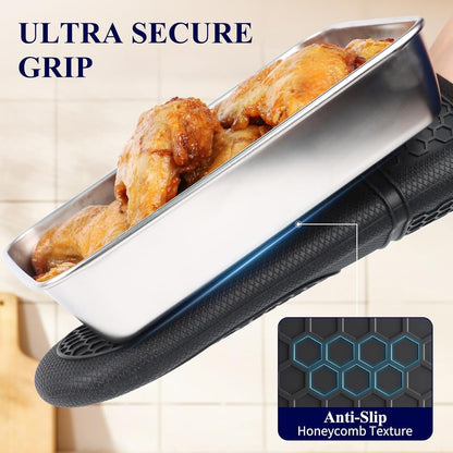 Silicone Oven Mitts, Kitchen Gadgets, Apartment Essentials | 2 Pack Oven Gloves with Soft Lining, Non-Slip and Heat Resistant, Great Gift for Cooking, Baking4