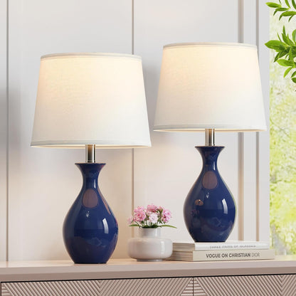 Table Lamp Set of 2, Modern Ceramic Bedside Lamps for Night Stands, Classic Small Lamp Nightstand Lamp for Bedroom Living Room Desk End Table Rocker Navy Blue9