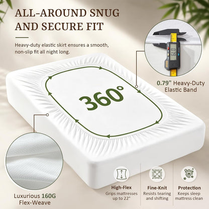 Waterproof Bamboo Mattress Protector Queen Size, 320G Ultra-Thick Noiseless Cooling Mattress Cover Fits 6-22" Deep Pocket - ASTM Certified Breathable for Hot Sleepers, Heavy Duty Elastic4