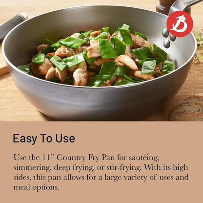 MINERAL B Carbon Steel Country Fry Pan - 11” Diameter, 7.7” Cooking Surface - Ideal for Sauteing, Simmering, Deep Frying & Stir Frying - Naturally Non-Stick Finish - Made in France6