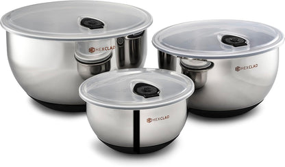 Hexclad 3 Piece Stainless Steel Mixing Bowl Set with Vacuum Seal Lids1
