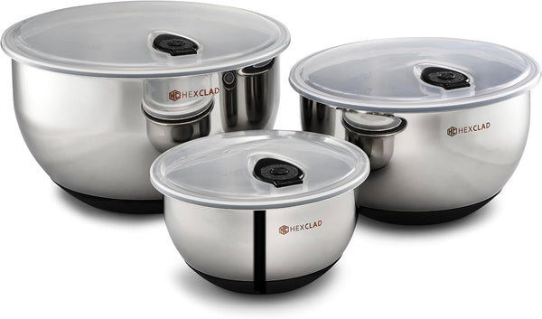 Hexclad 3 Piece Stainless Steel Mixing Bowl Set with Vacuum Seal Lids1