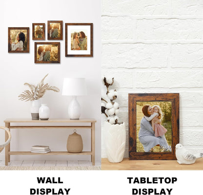 4X6 Picture Frame Set of 6, Dark Brown Rustic Frame with High Definition Real Glass, 4 X 6 Wood Photo Frames for Tabletop Display and Wall Mounting4