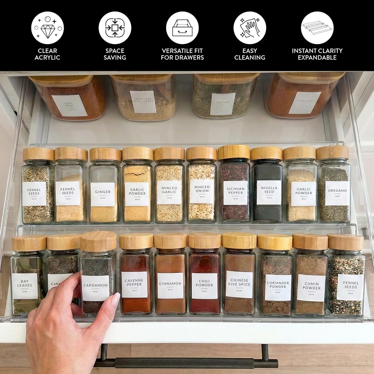 acrylic-spice-drawer-organizer-4-pk-expandable-13-26-acrylic-spice-rack-for-drawer-seasoning-organizer-tray-shelf-stackable-4-tier-herb-jar-rack-insert-for-kitchen-cabinet-herb-jars-not-included