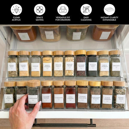 Acrylic Spice Drawer Organizer 4 PK, Expandable 13"-26" Acrylic Spice Rack for Drawer Seasoning Organizer Tray, Shelf Stackable 4-Tier Herb Jar Rack Insert for Kitchen Cabinet, Herb Jars Not Included9
