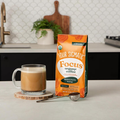 Four Sigmatic Organic Focus Mushroom Ground Coffee | Dark Roast, Organic Coffee with Lion'S Mane & Chaga Mushroom for Mental Clarity & Energy Support | 12Oz Bag4