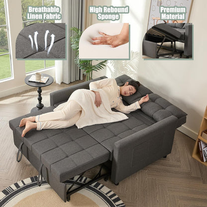 52" 3-In-1 Convertible Sleeper Sofa Bed, Linen, Dark Gray6